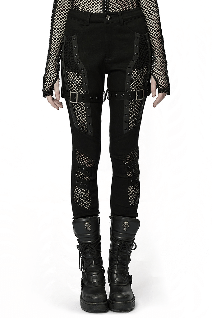 Stylish Gothic Trousers with Mesh Inserts for Women