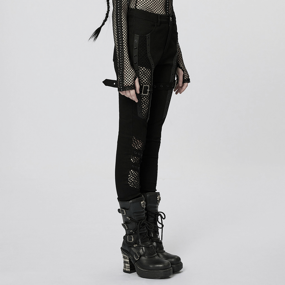 Stylish Gothic Trousers with Mesh Inserts for Women