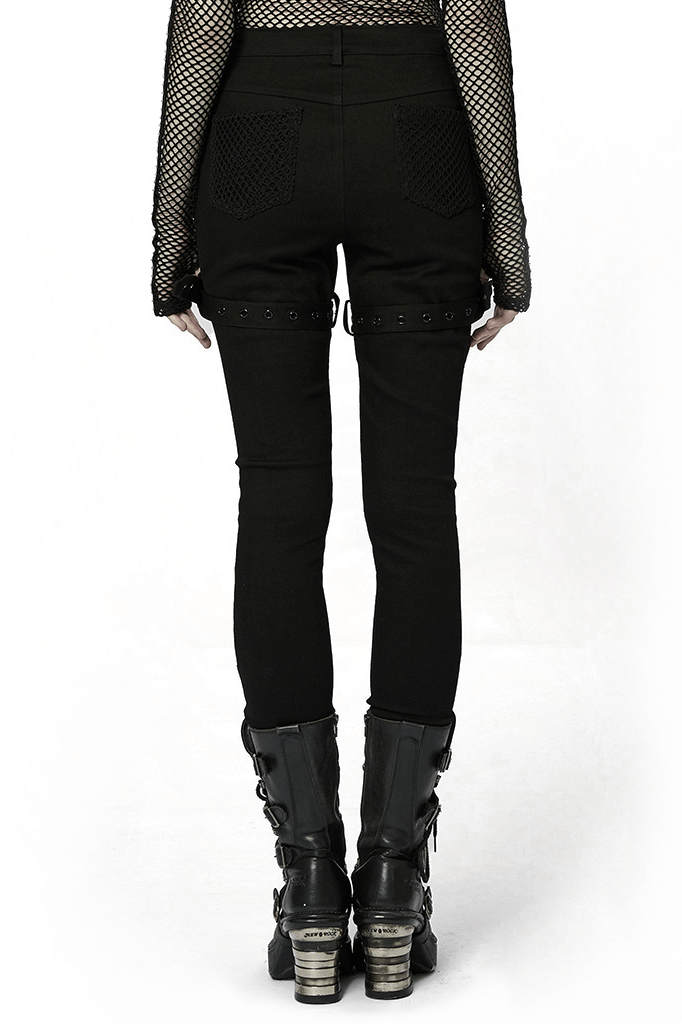 Stylish Gothic Trousers with Mesh Inserts for Women