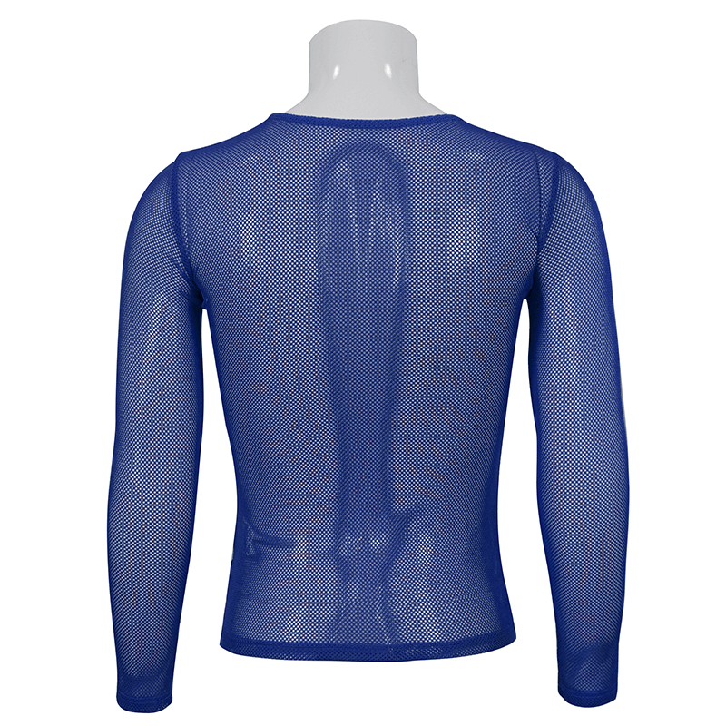 Stylish Men's Blue Mesh Top: Fashionable Long Sleeves