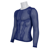 Stylish Men's Blue Mesh Top: Fashionable Long Sleeves