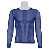 Stylish Men's Blue Mesh Top: Fashionable Long Sleeves
