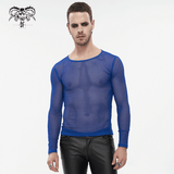 Stylish Men's Blue Mesh Top: Fashionable Long Sleeves