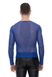 Stylish Men's Blue Mesh Top: Fashionable Long Sleeves