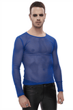 Stylish Men's Blue Mesh Top: Fashionable Long Sleeves