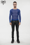 Stylish Men's Blue Mesh Top: Fashionable Long Sleeves