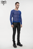 Stylish Men's Blue Mesh Top: Fashionable Long Sleeves