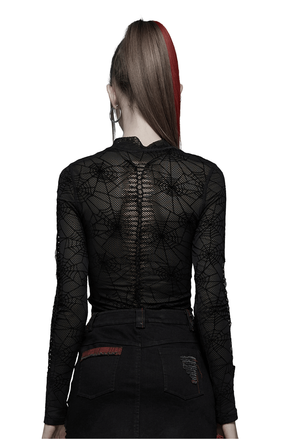 Stylish Mesh Top with Spiderweb Design and Long Sleeves