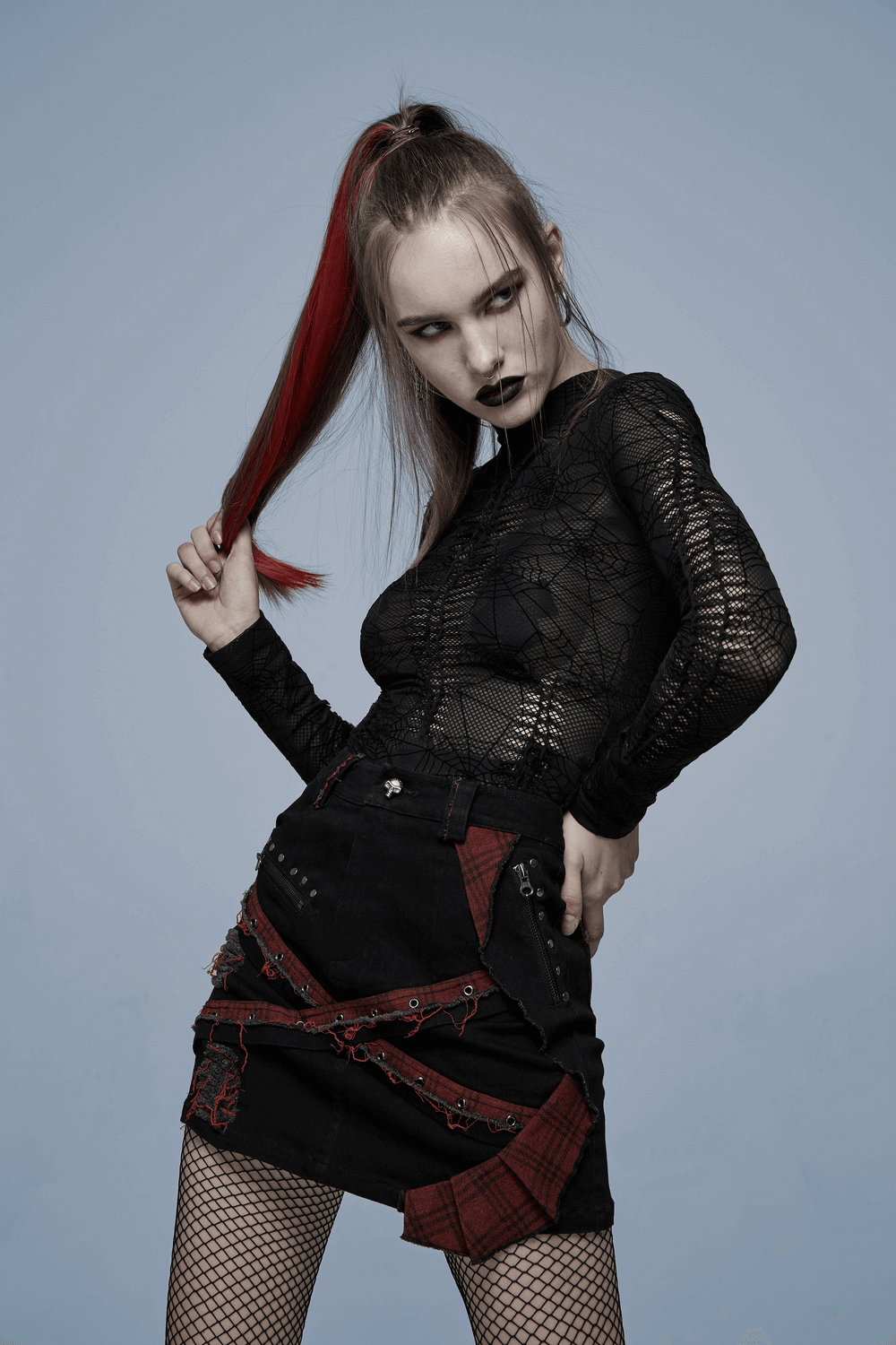 Stylish Mesh Top with Spiderweb Design and Long Sleeves