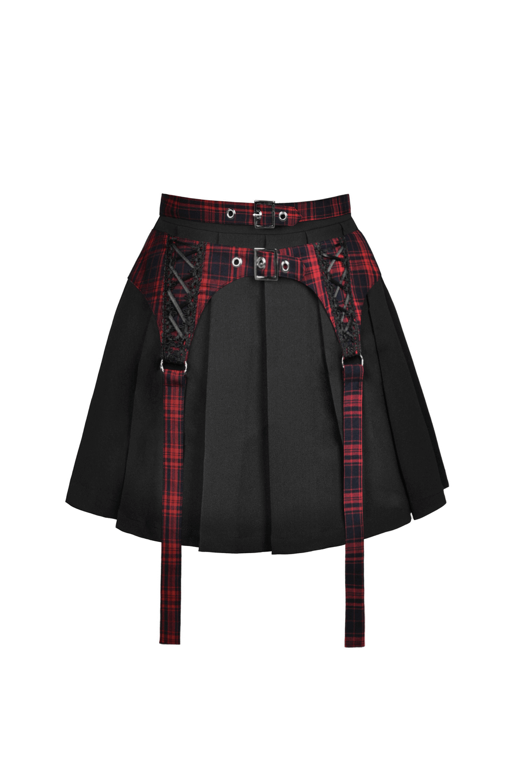 Stylish Plaid Pattern Mini Skirt with Black Buckles