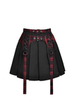 Stylish Plaid Pattern Mini Skirt with Black Buckles