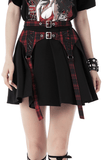 Stylish Plaid Pattern Mini Skirt with Black Buckles