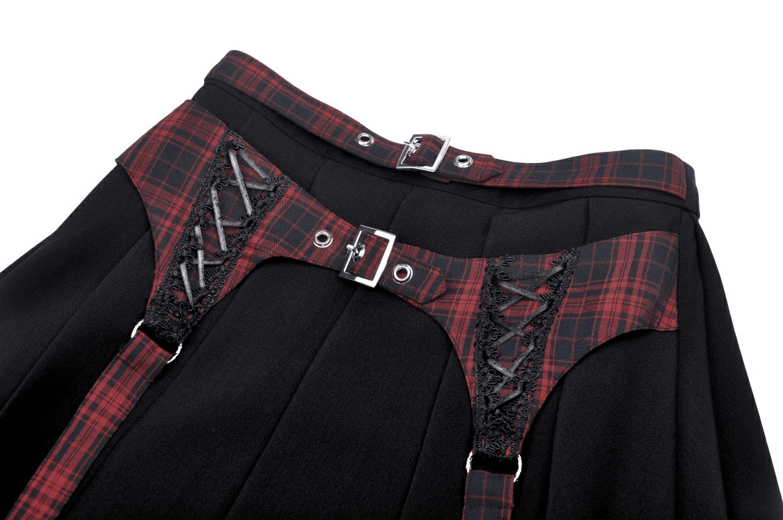 Stylish Plaid Pattern Mini Skirt with Black Buckles