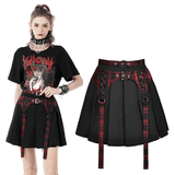 Stylish Plaid Pattern Mini Skirt with Black Buckles