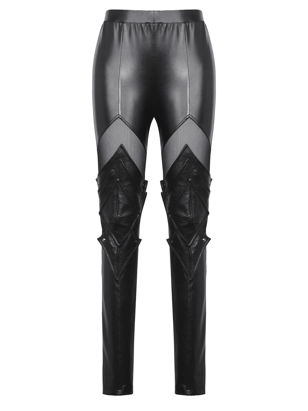 Stylish PU Leather Leggings with Sheer Mesh Details