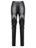 Stylish PU Leather Leggings with Sheer Mesh Details