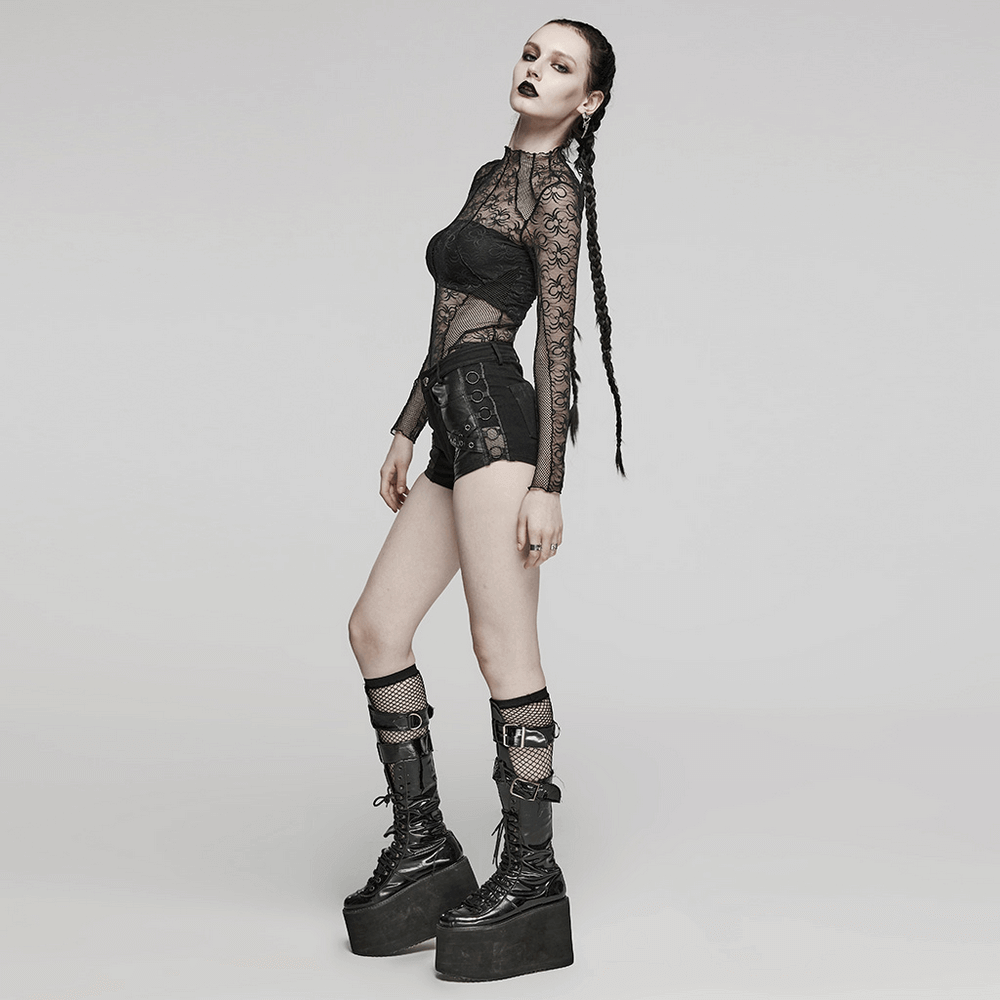 Stylish Punk Black Denim Shorts with Rivet Embellishments