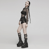 Stylish Punk Black Denim Shorts with Rivet Embellishments