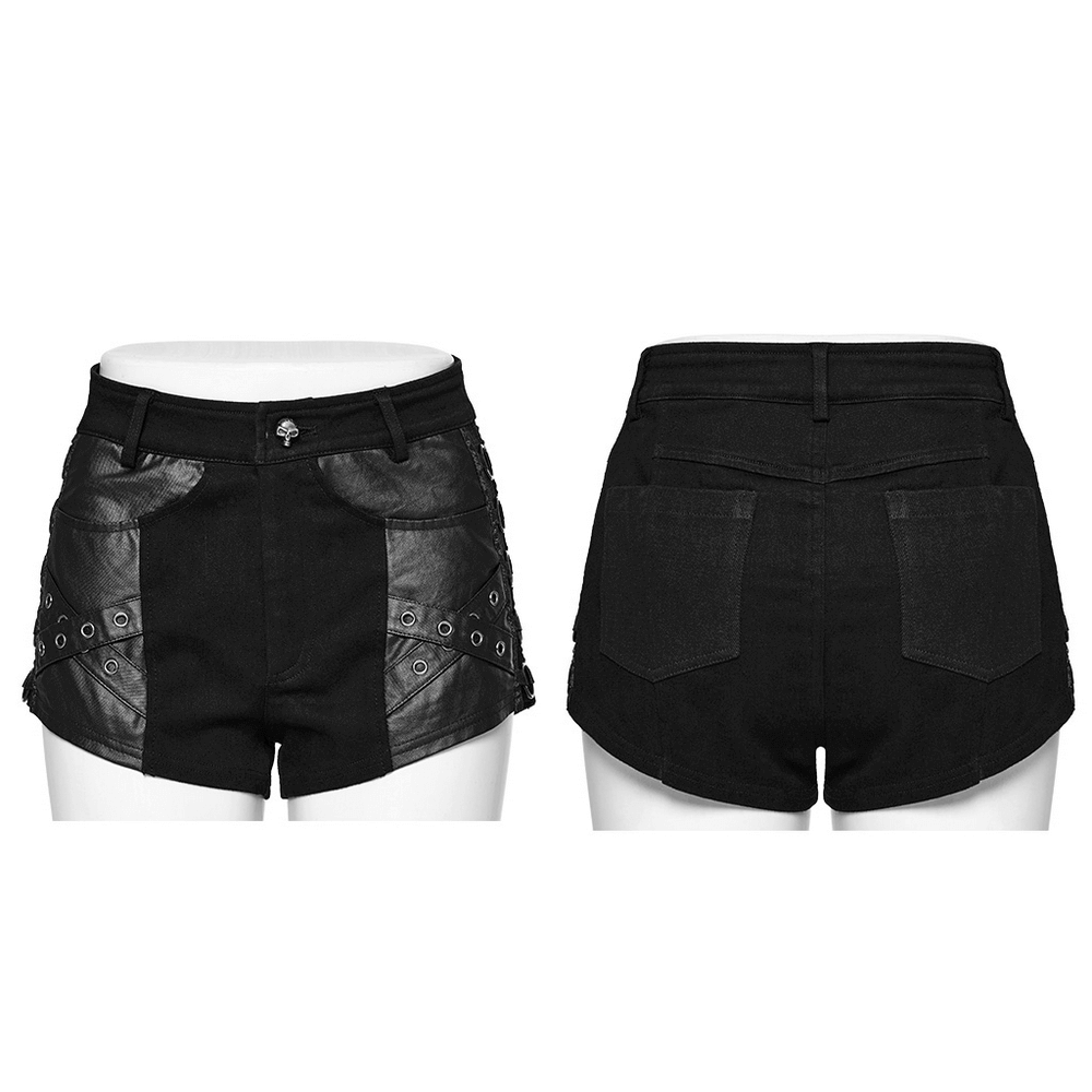 Stylish Punk Black Denim Shorts with Rivet Embellishments