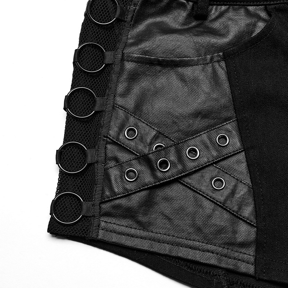 Stylish Punk Black Denim Shorts with Rivet Embellishments