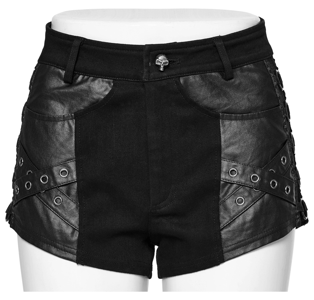 Stylish Punk Black Denim Shorts with Rivet Embellishments