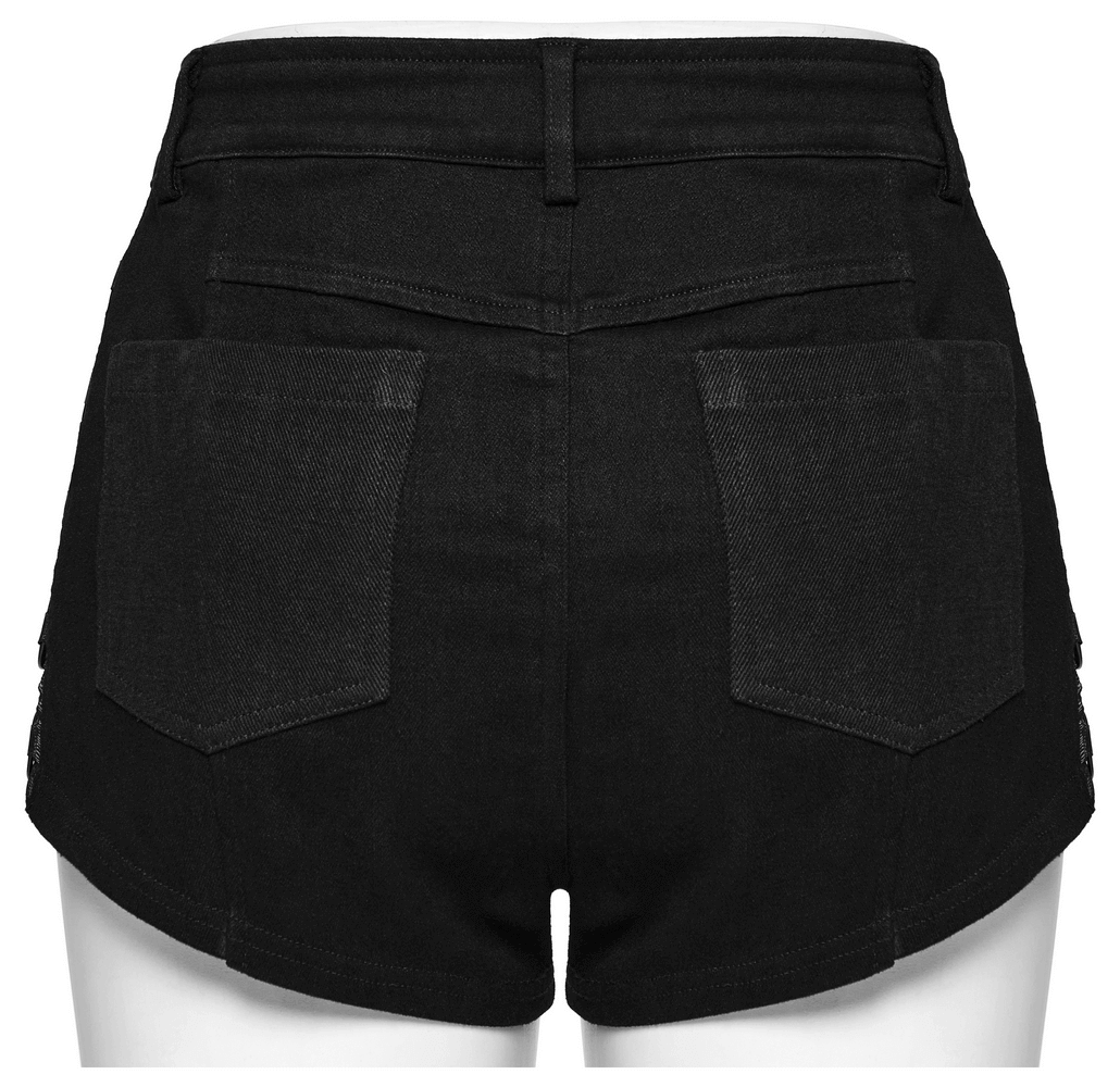 Stylish Punk Black Denim Shorts with Rivet Embellishments