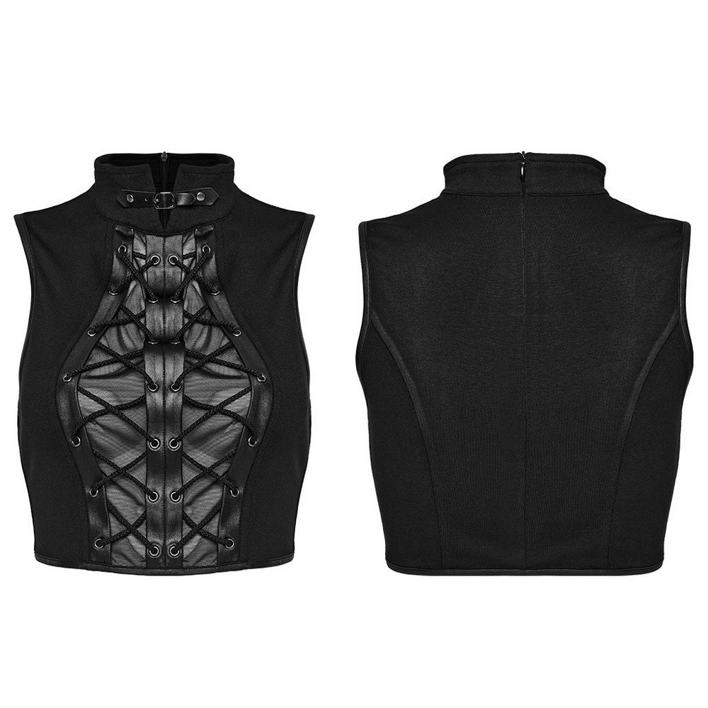 Stylish Punk Lace-up Crop Top with Mesh and Buckle