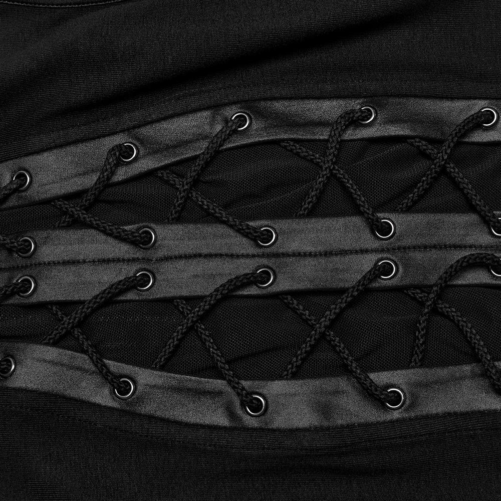Stylish Punk Lace-up Crop Top with Mesh and Buckle