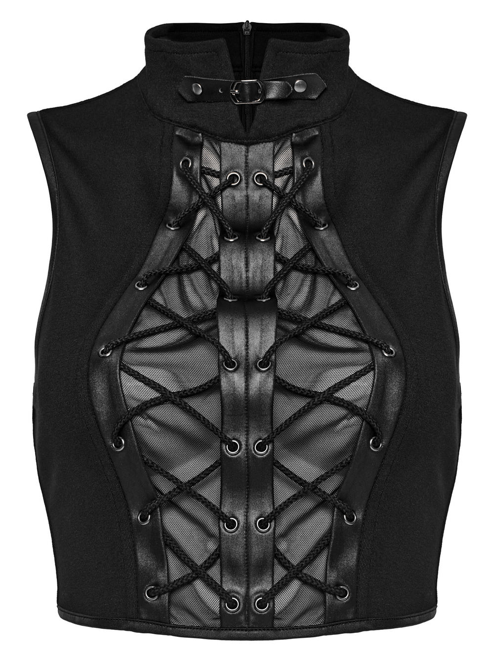 Stylish Punk Lace-up Crop Top with Mesh and Buckle