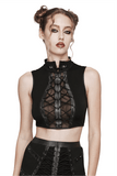 Stylish Punk Lace-up Crop Top with Mesh and Buckle