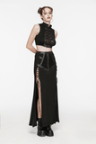 Stylish Punk Lace-up Crop Top with Mesh and Buckle