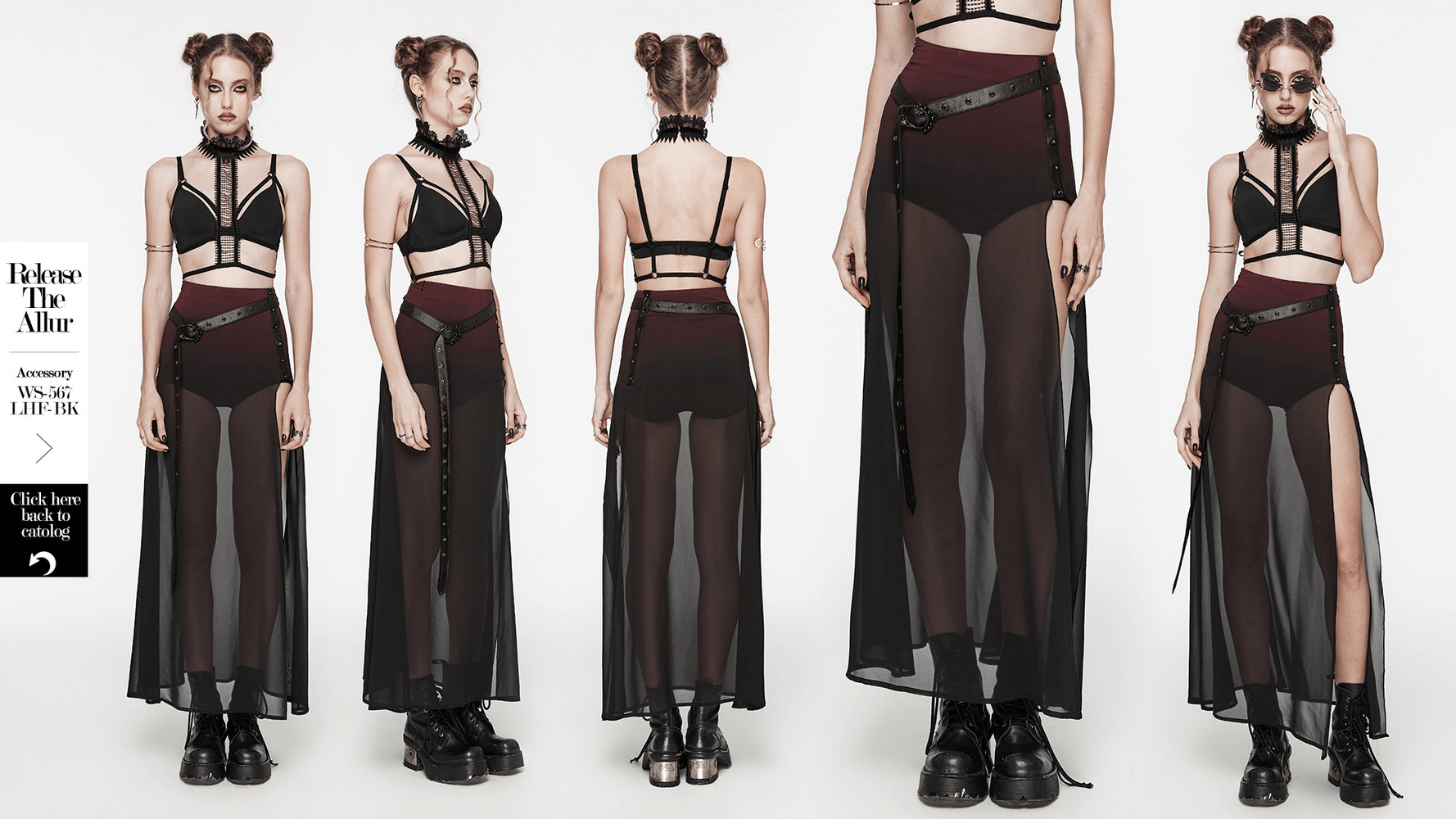 Stylish Sheer A-Line Maxi Skirt with High Slit and Belt