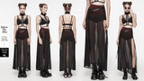 Stylish Sheer A-Line Maxi Skirt with High Slit and Belt