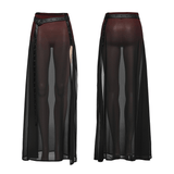 Stylish Sheer A-Line Maxi Skirt with High Slit and Belt