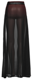 Stylish Sheer A-Line Maxi Skirt with High Slit and Belt