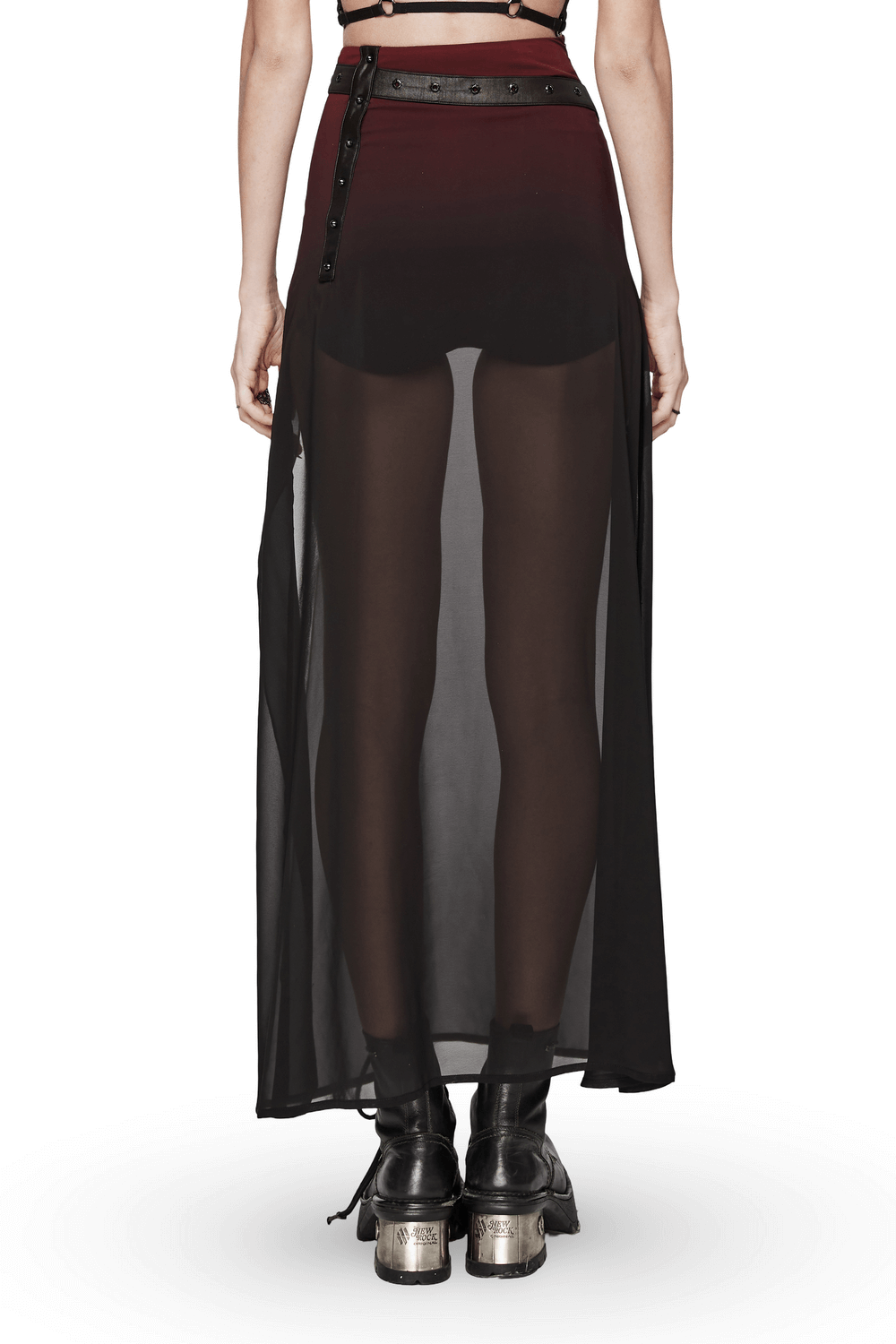 Stylish Sheer A-Line Maxi Skirt with High Slit and Belt
