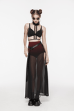 Stylish Sheer A-Line Maxi Skirt with High Slit and Belt