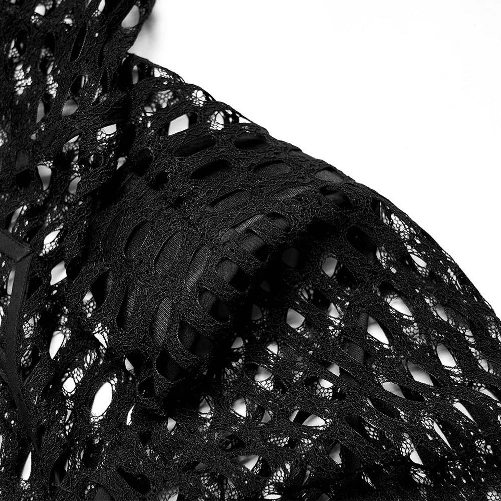 Stylish Trendy Punk Black Mesh Crop Top with Hood