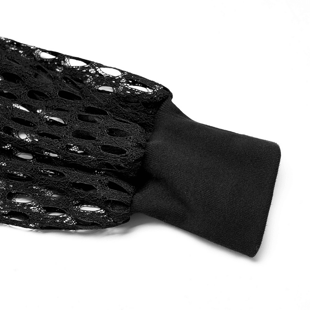 Stylish Trendy Punk Black Mesh Crop Top with Hood