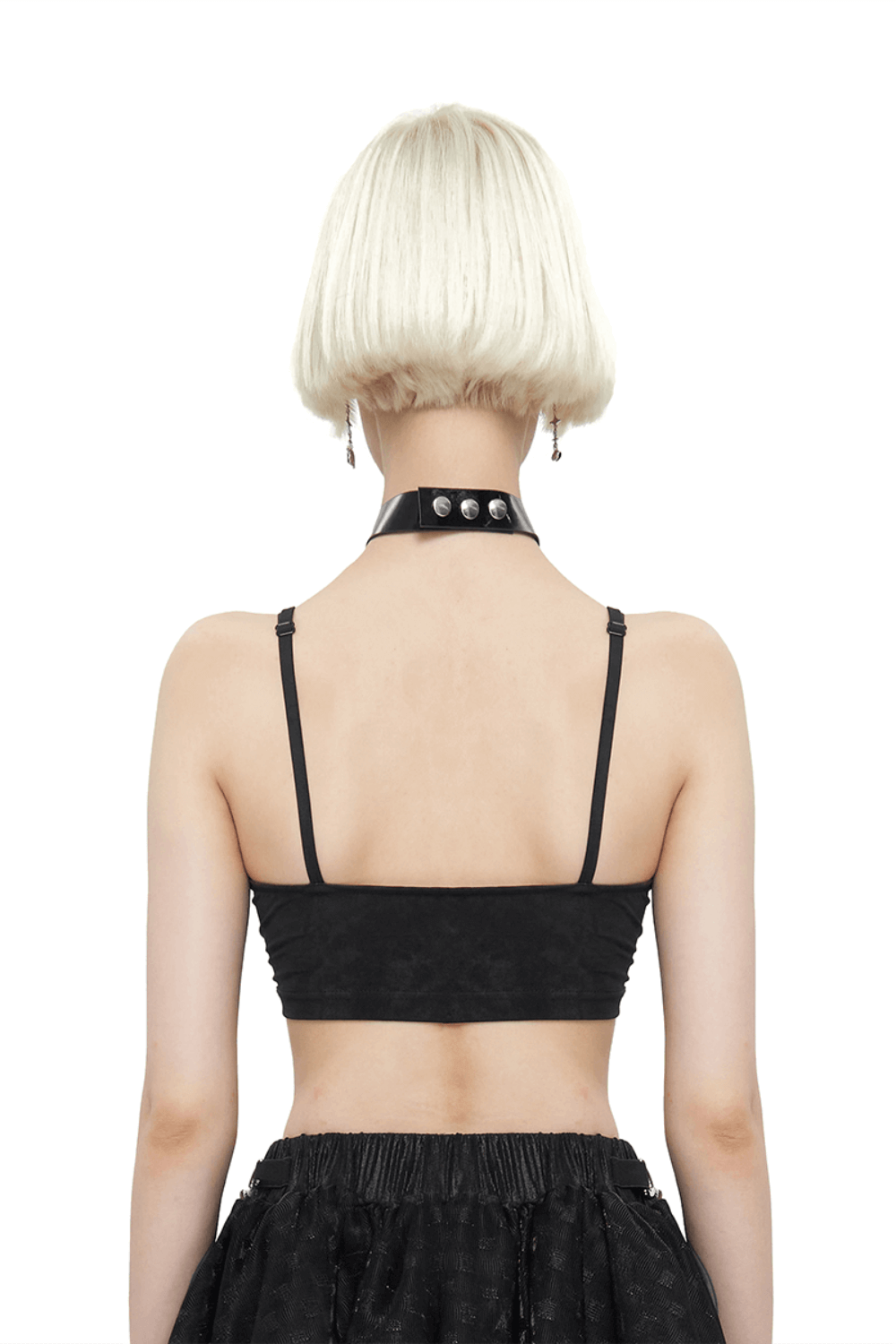 Sultry Black Bra for Women with Faux Leather Neck Strap
