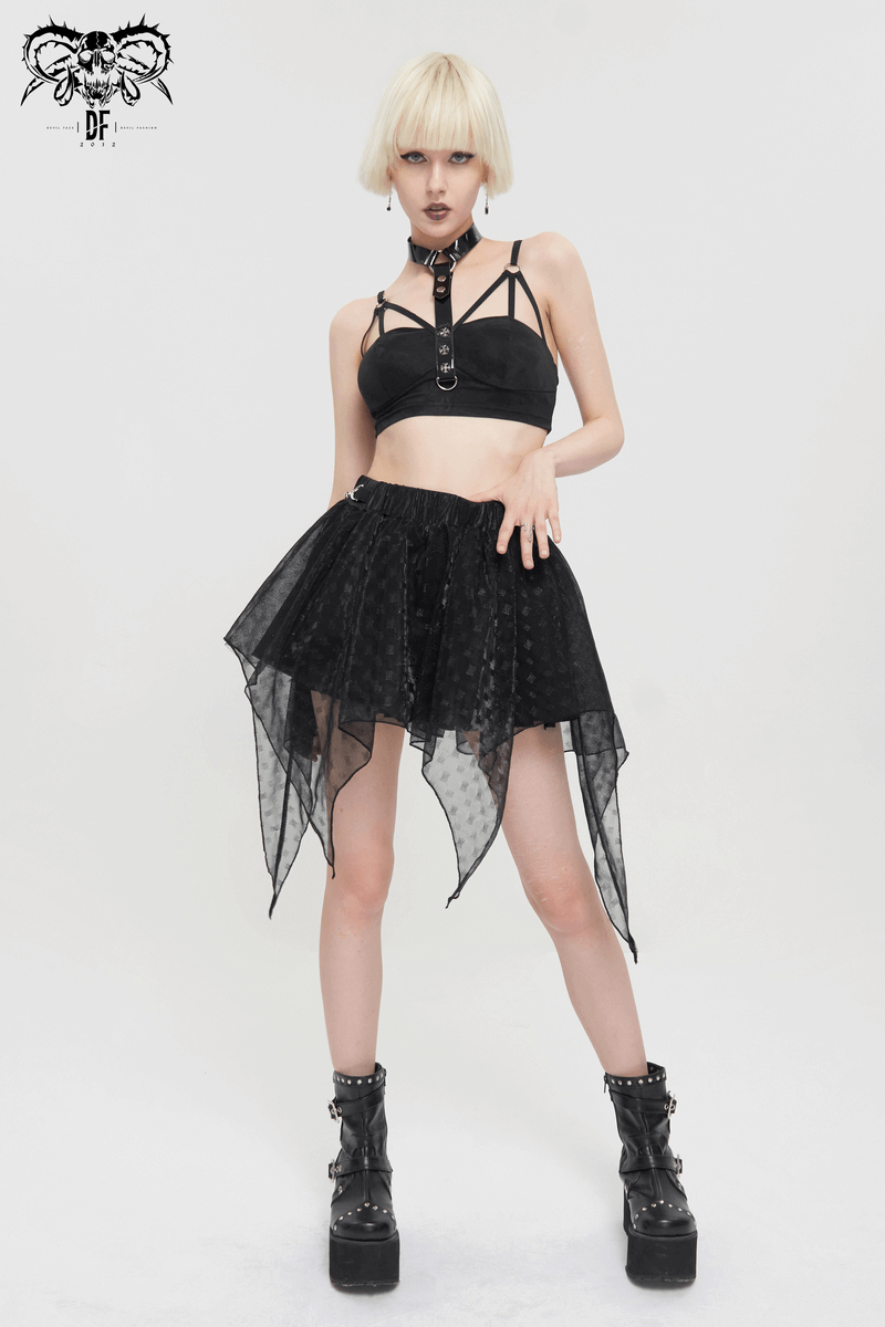 Sultry Black Bra for Women with Faux Leather Neck Strap