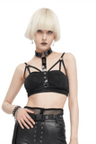 Sultry Black Bra for Women with Faux Leather Neck Strap
