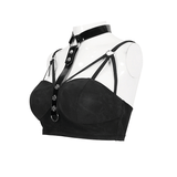 Sultry Black Bra for Women with Faux Leather Neck Strap