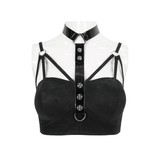 Sultry Black Bra for Women with Faux Leather Neck Strap