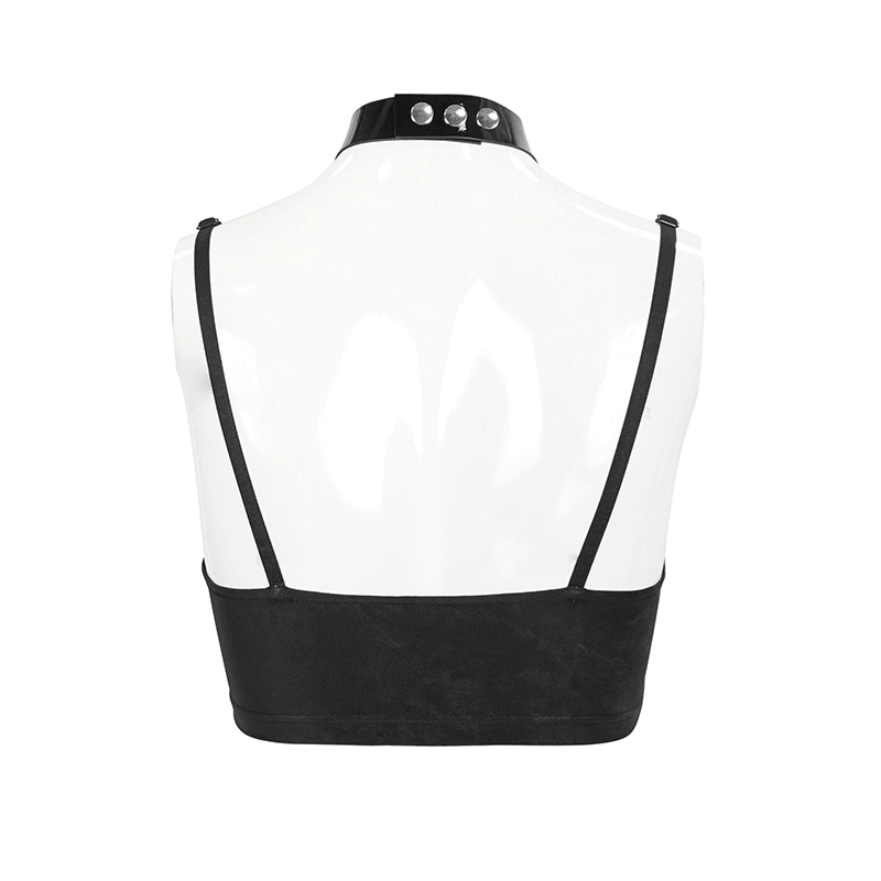 Sultry Black Bra for Women with Faux Leather Neck Strap
