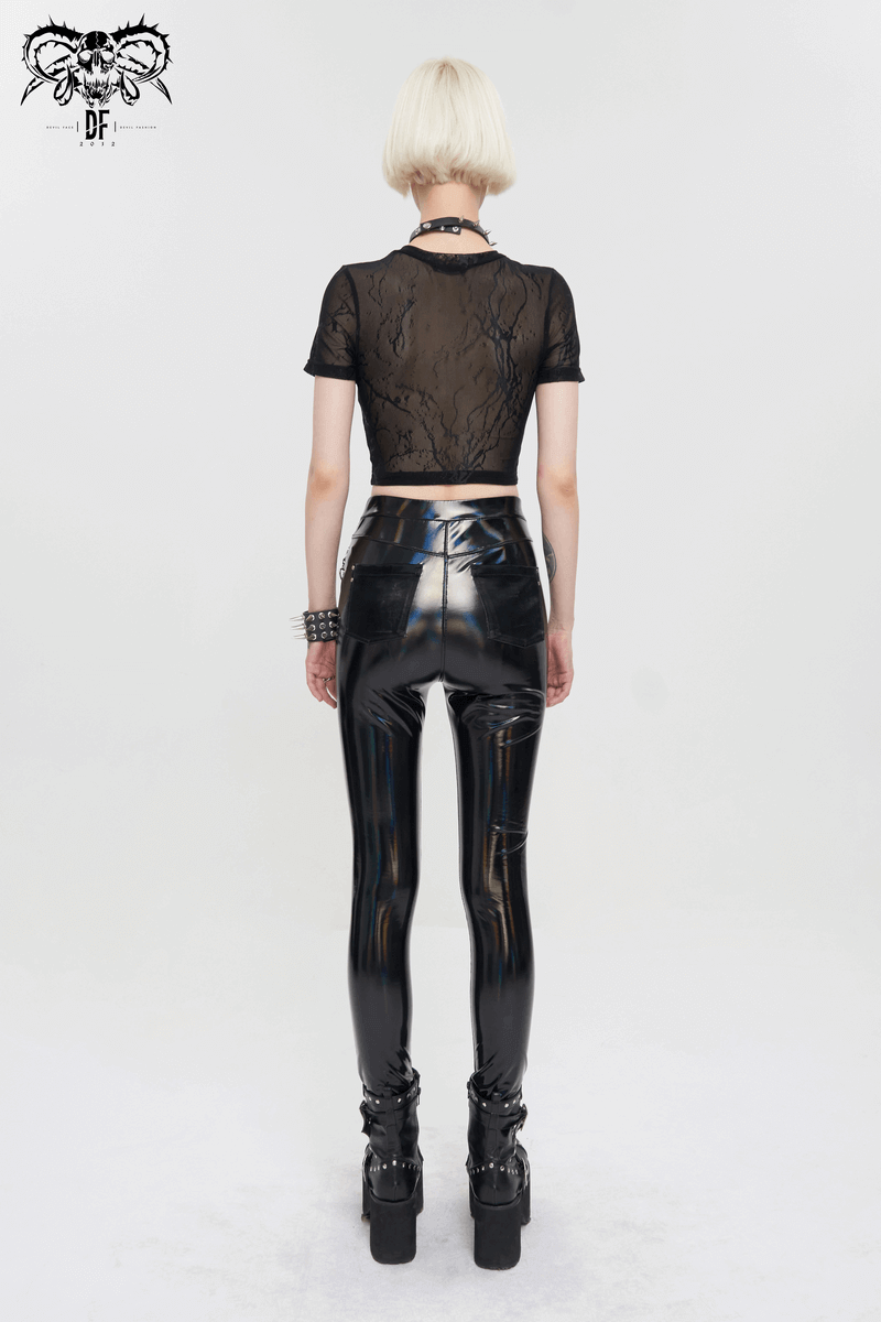 Sultry PU Leather Short-Sleeved Crop Top for Women