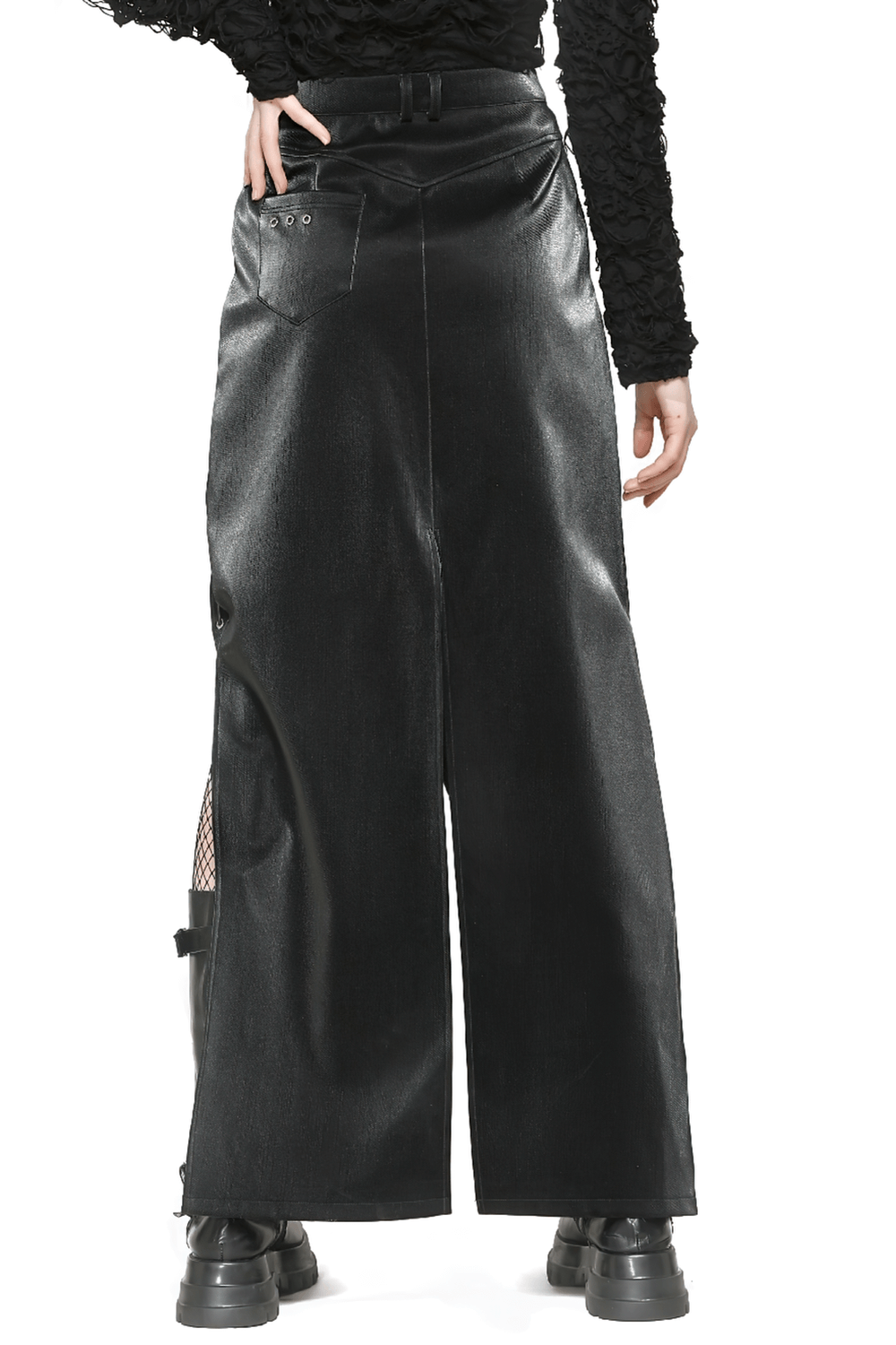 Synthetic Leather Asymmetrical Skirt with Buckles