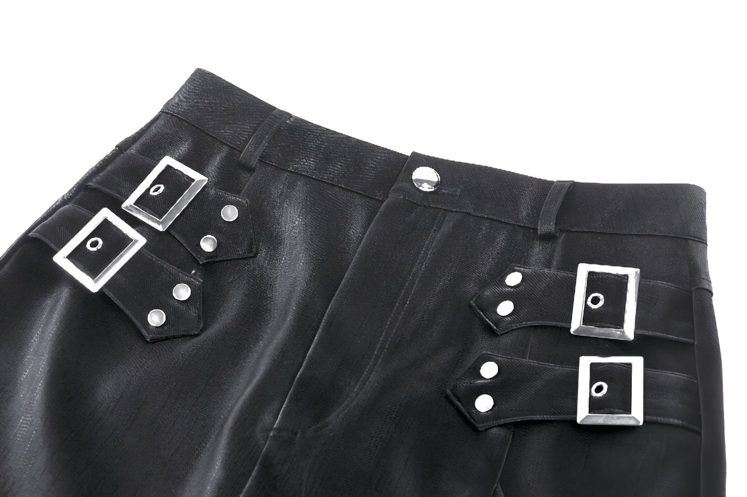 Synthetic Leather Asymmetrical Skirt with Buckles