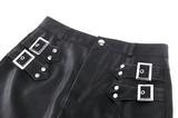 Synthetic Leather Asymmetrical Skirt with Buckles