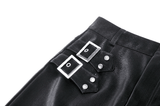 Synthetic Leather Asymmetrical Skirt with Buckles